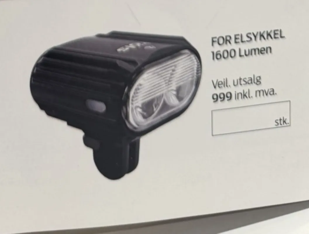 Lykt for elsykkel 1600 lm